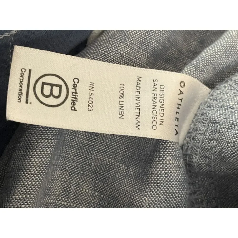 Athleta 100% Linen Cabo Shorts Pockets Pull On 4” Shorts Size 2 Chambray Elastic